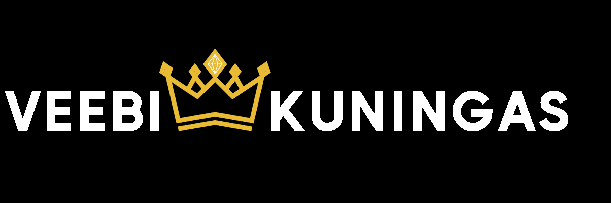 valge tekstiga Veebikuningas logo mustal taustal, keskel kuldne kroon