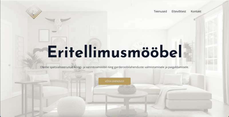 Furniart.ee kodulehe avavaade - hele elutoamööbel taustal
