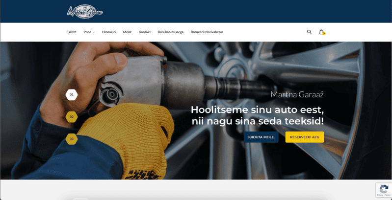 Martna.com kodulehe avavaade - rehvivahetamine taustapildil